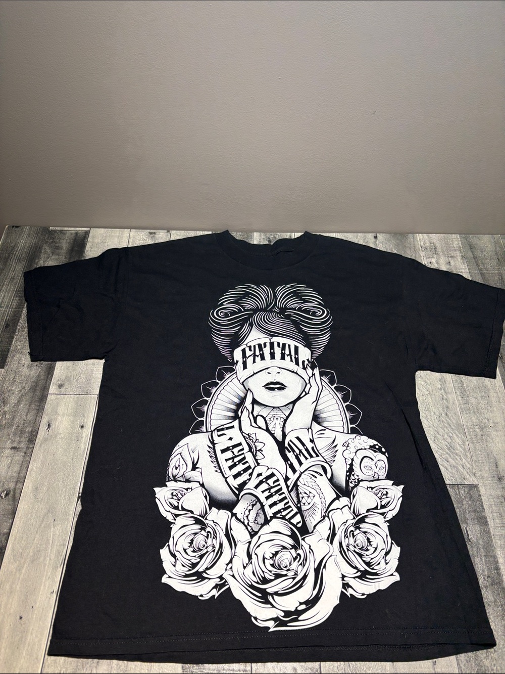 Fatal Black Graphic Tattoo-Inspired Men's T-Shirt